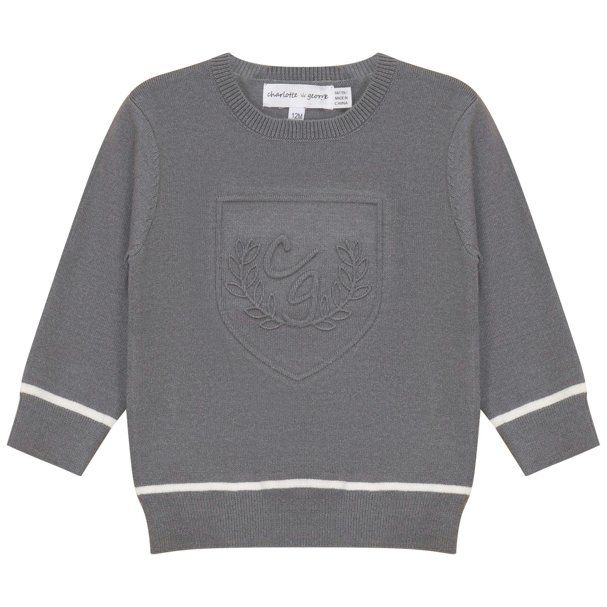 Embossed Crest Sweater Grey