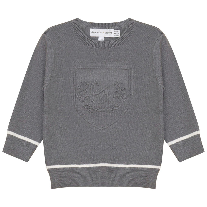 Embossed Crest Crewneck Knit Sweater