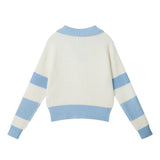 Tween Girls Slouchy Rugby Sweater | Beige & Blue