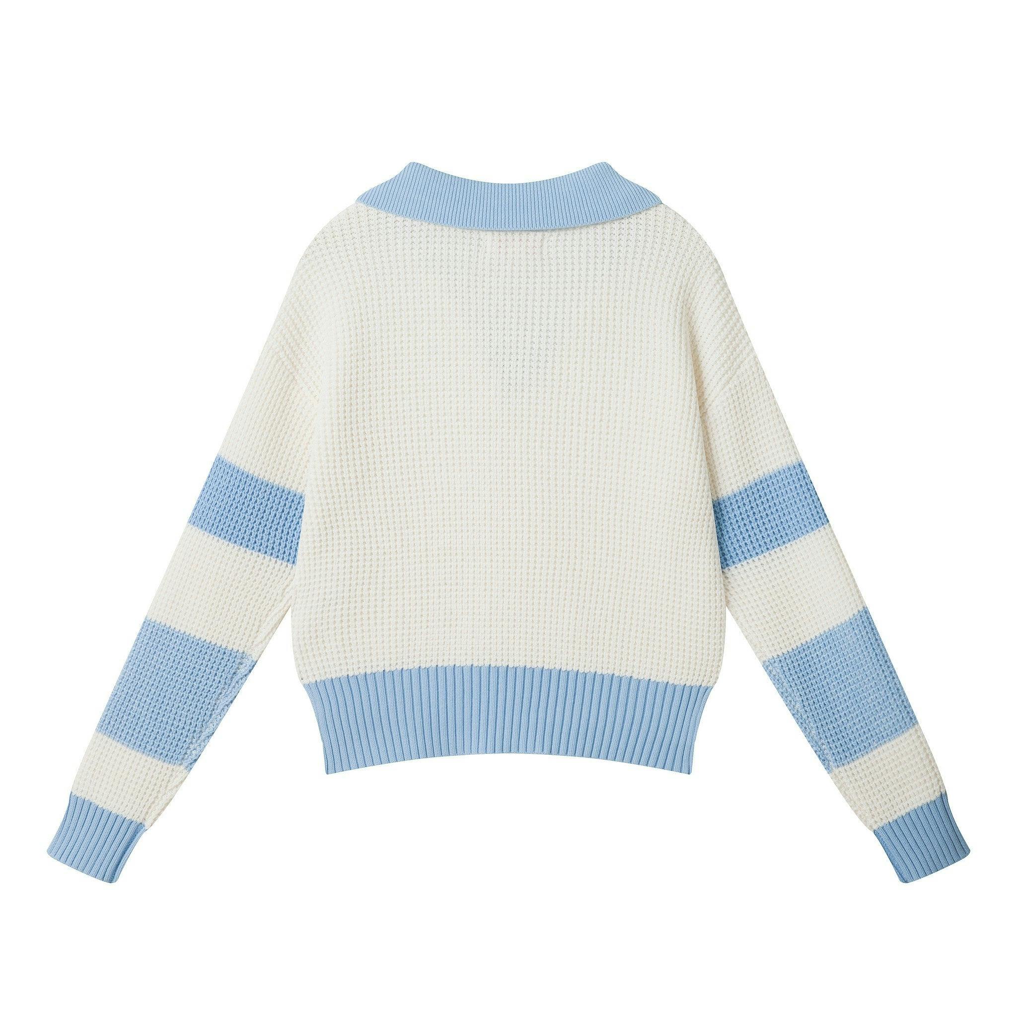 Tween Girls Slouchy Rugby Sweater | Beige & Blue