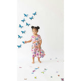 Watercolor Butterfly Short Sleeve Ruffled Twirl Dress