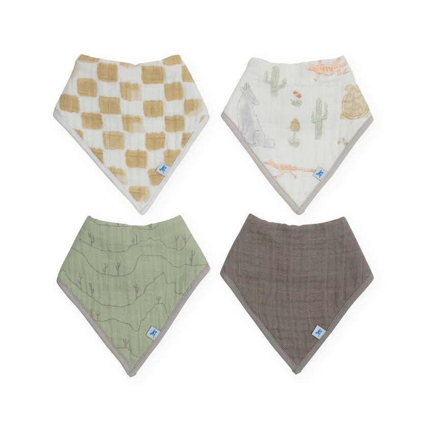 Cotton Muslin + Fleece Bandana Bib 4 Pack - Adobe Checker
