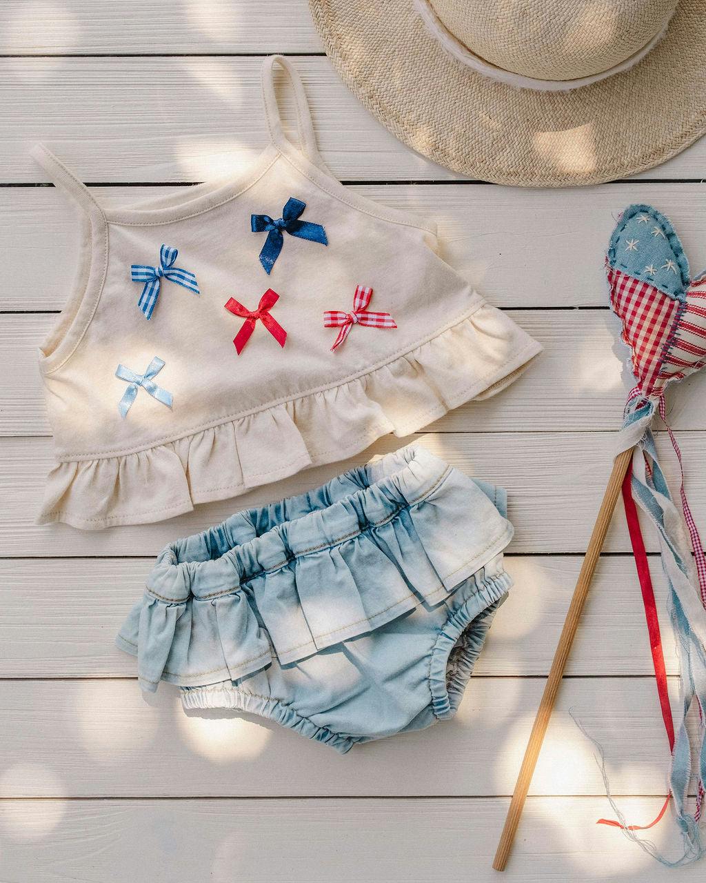 Ruffle Bloomer Set in Denim
