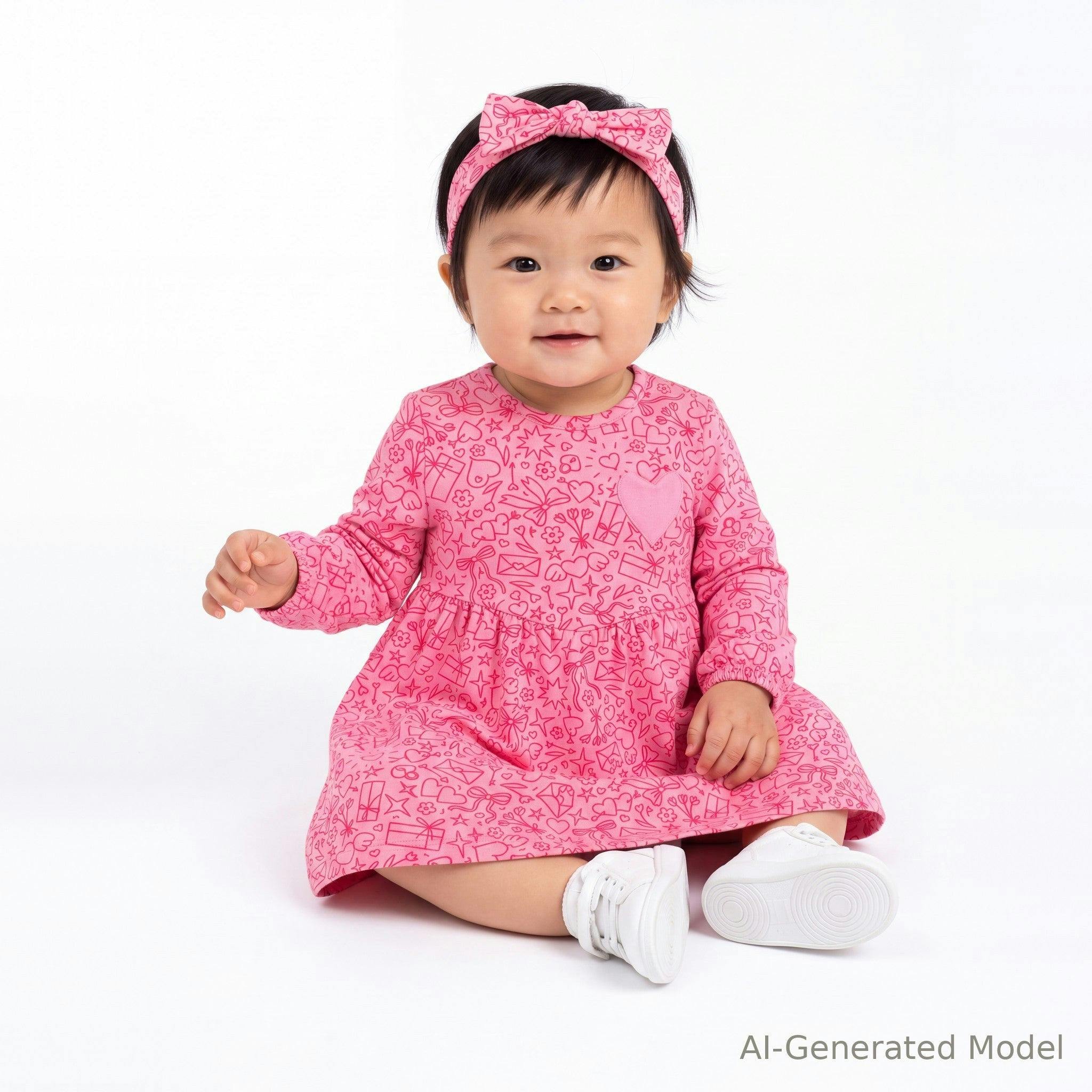 Infant Girls Dress Set | Valentine Doodles - Pink