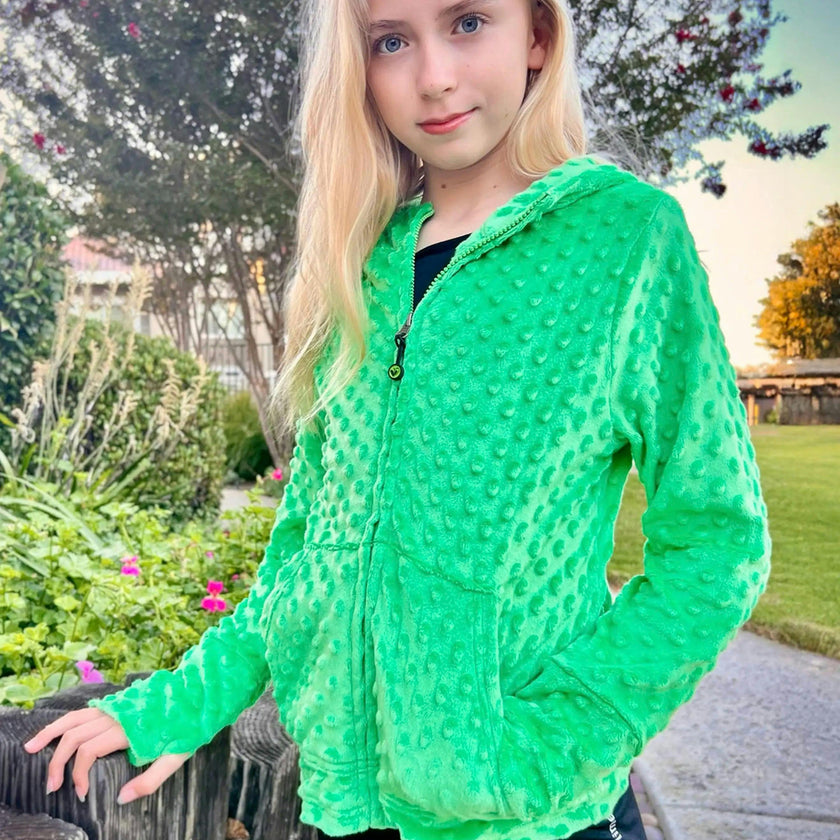 Minky Bubble Zip Hoodie - Kelly Green