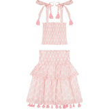 Noelle Girl's Smock Top and Maxi Skirt Set Pink Feather, Pink