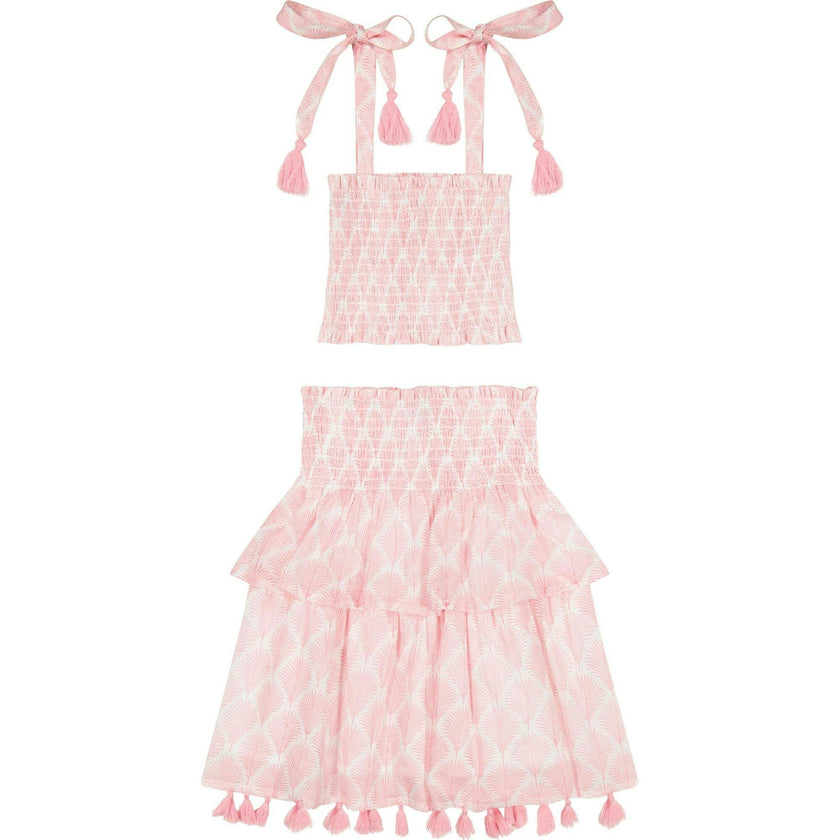 Noelle Girl's Smock Top and Maxi Skirt Set Pink Feather, Pink