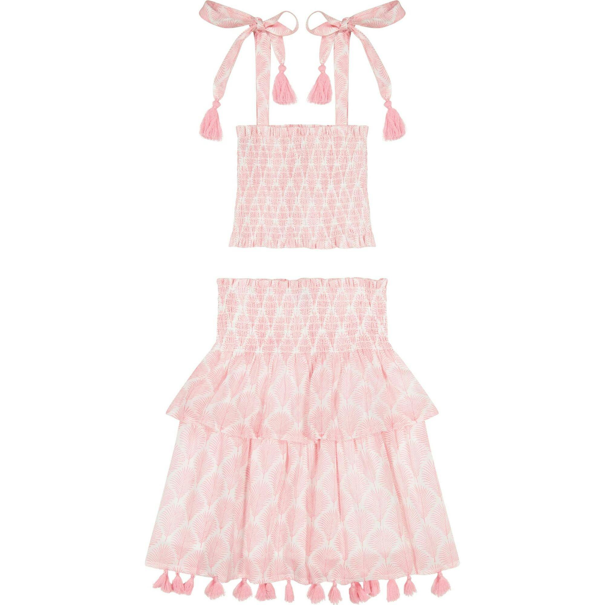 Noelle Girl's Smock Top and Maxi Skirt Set Pink Feather, Pink