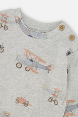 Organic Cotton Pants And Top Set Beige Printed Airplanes