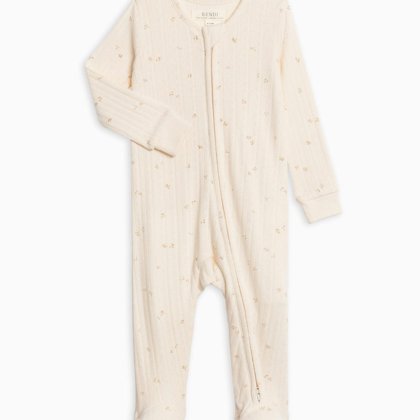 Maya Brushed Back Pointelle Footed Zipper Sleeper Haran Floral