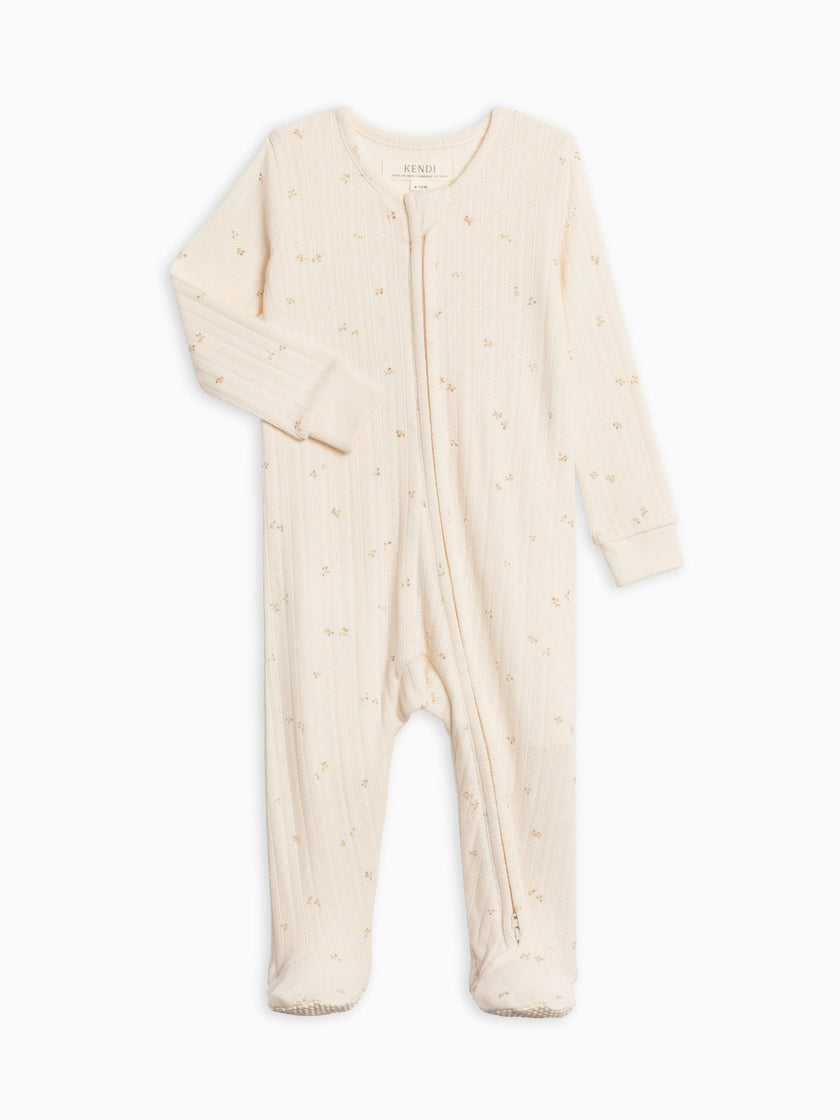Maya Brushed Back Pointelle Footed Zipper Sleeper Haran Floral
