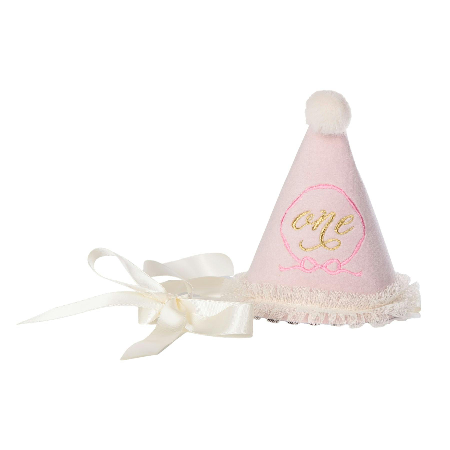 ONE Pink Party Hat with Pink Bow Embroidery