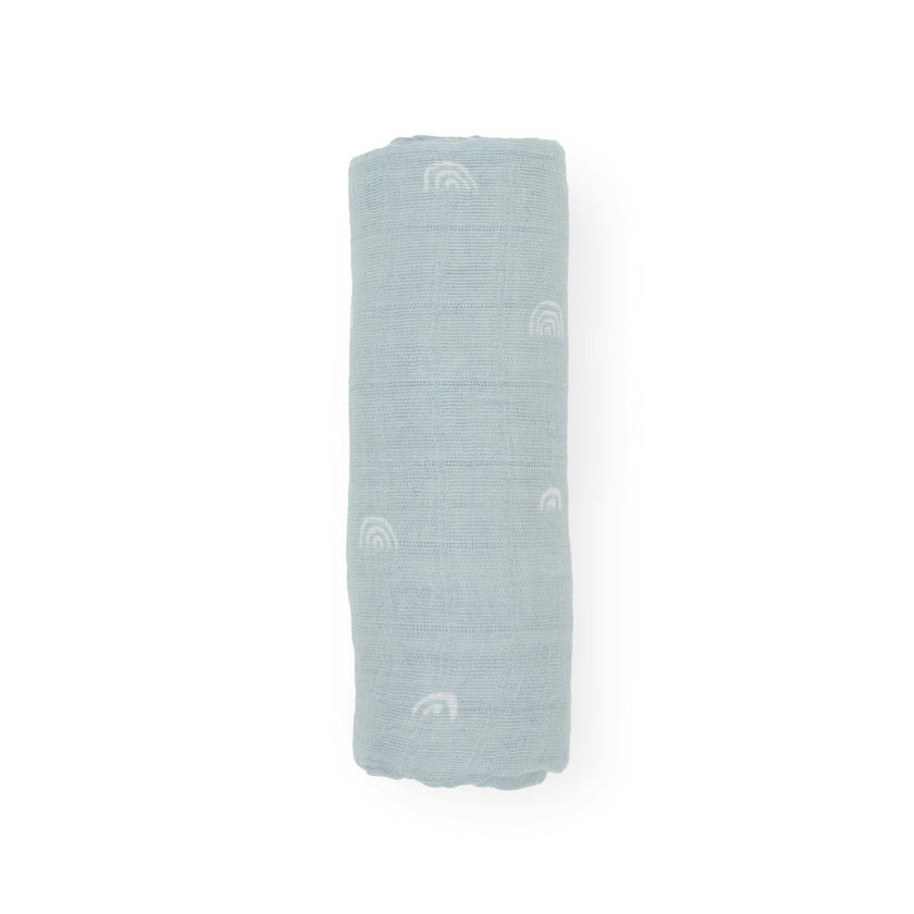 Cotton Muslin Swaddle Blanket - Blue Rainbow