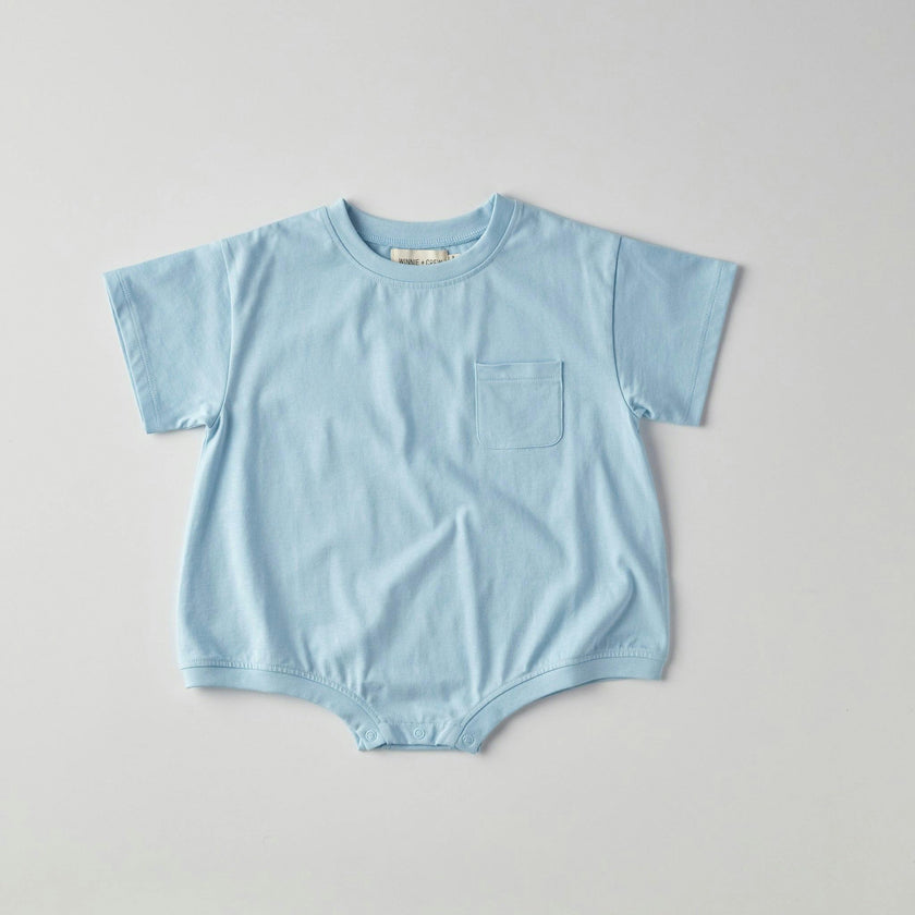 Cory Pocket Romper in Dream Blue