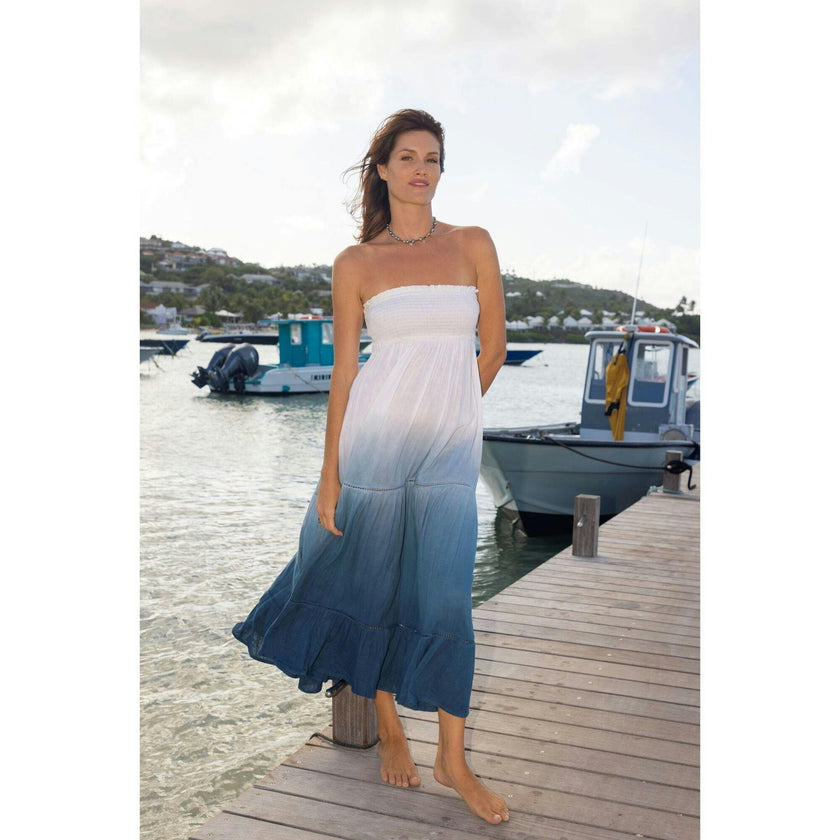 Fati Women's Strapless Maxi Dress Blue Ombre
