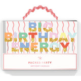 Packed Party Big Birthday Energy Glitter Letter Candle Set - Multicolor Rainbow Alphabet Candles with Gold Glitter Trim, Spell-Out Cake Candles in Gift Box
