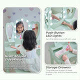 Teamson Kids Heart Glow Wooden Vanity Set With LED Lights Mirror & Stool