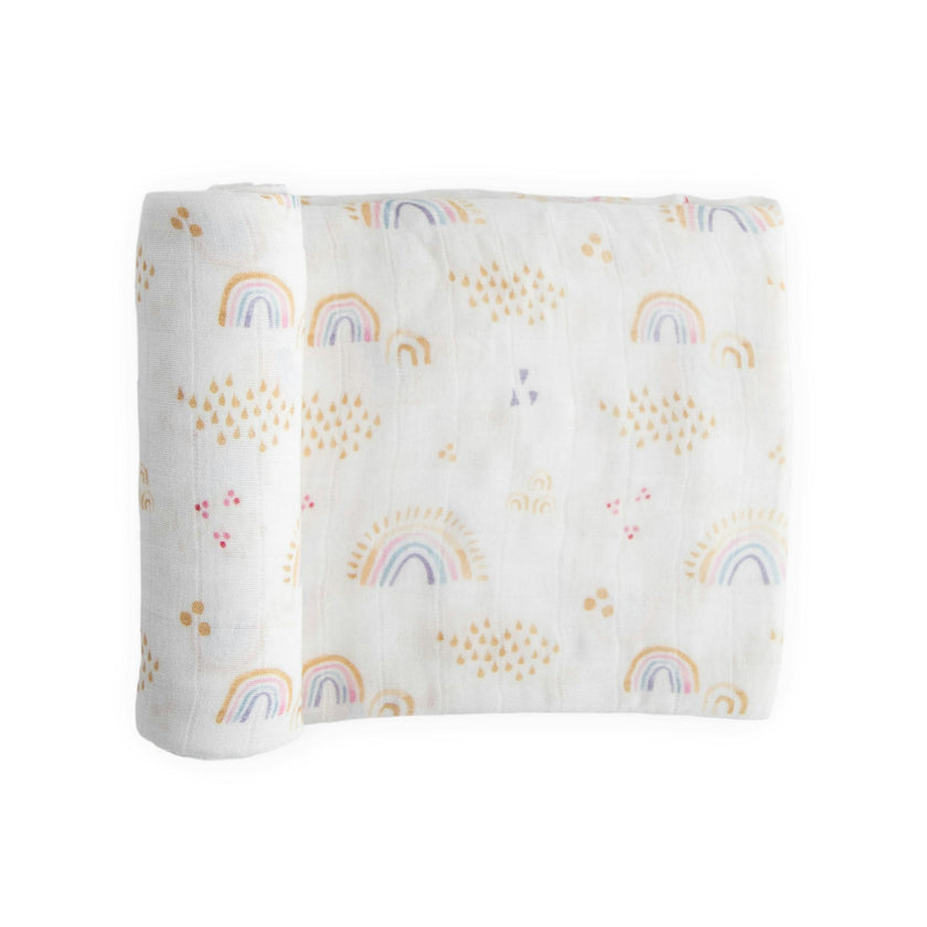 Deluxe Muslin Swaddle Blanket - Rainbows & Raindrops