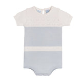 Boys Pointelle Contrast Knit Romper Powder Blue