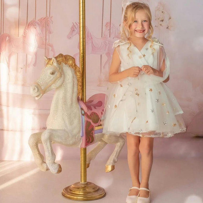 Stardust Embroidered White Tulle Party Dress