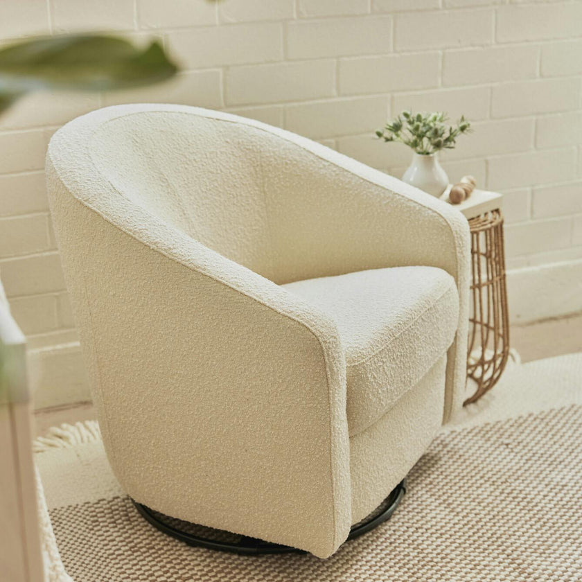 Madison Swivel Glider in Ivory Boucle