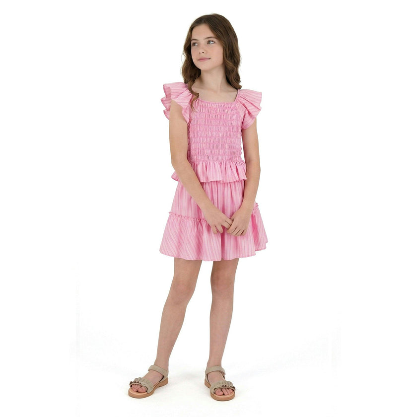 Tween Girl Smocked Top & Skirt Set | Pink Stripe