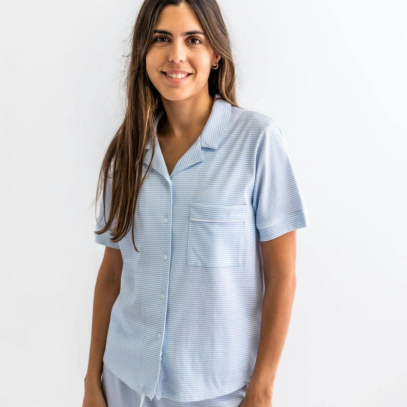 Blue Stripes Woman's Pima Cotton Short Pajama Set
