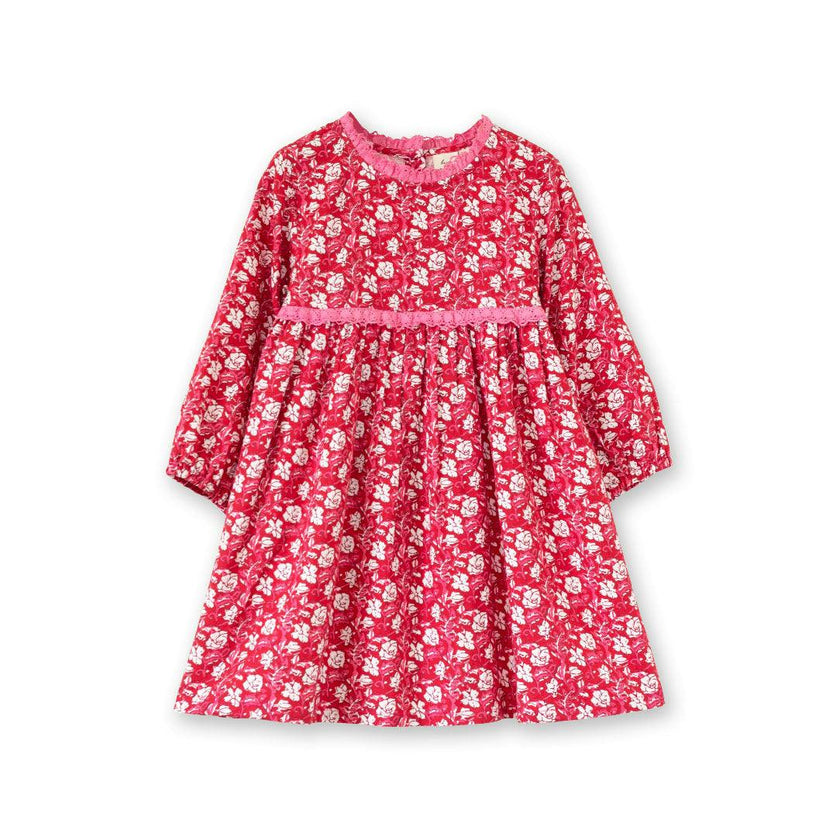 Toddler Floral Print Lace Trim Long Sleeve Dress