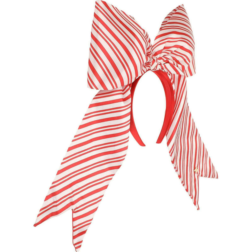 Packed Party Sweetheart Striped Jumbo Bow Headband - Red and White Striped Oversized Satin Bow Headband for Holiday Parties and Festive Photo Ops, One Size