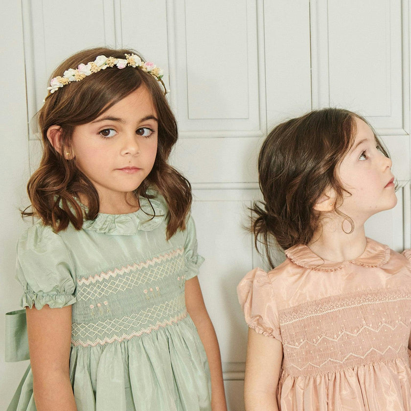 Sage Verity Silk Ceremony Girl Hand-Smocked Dress