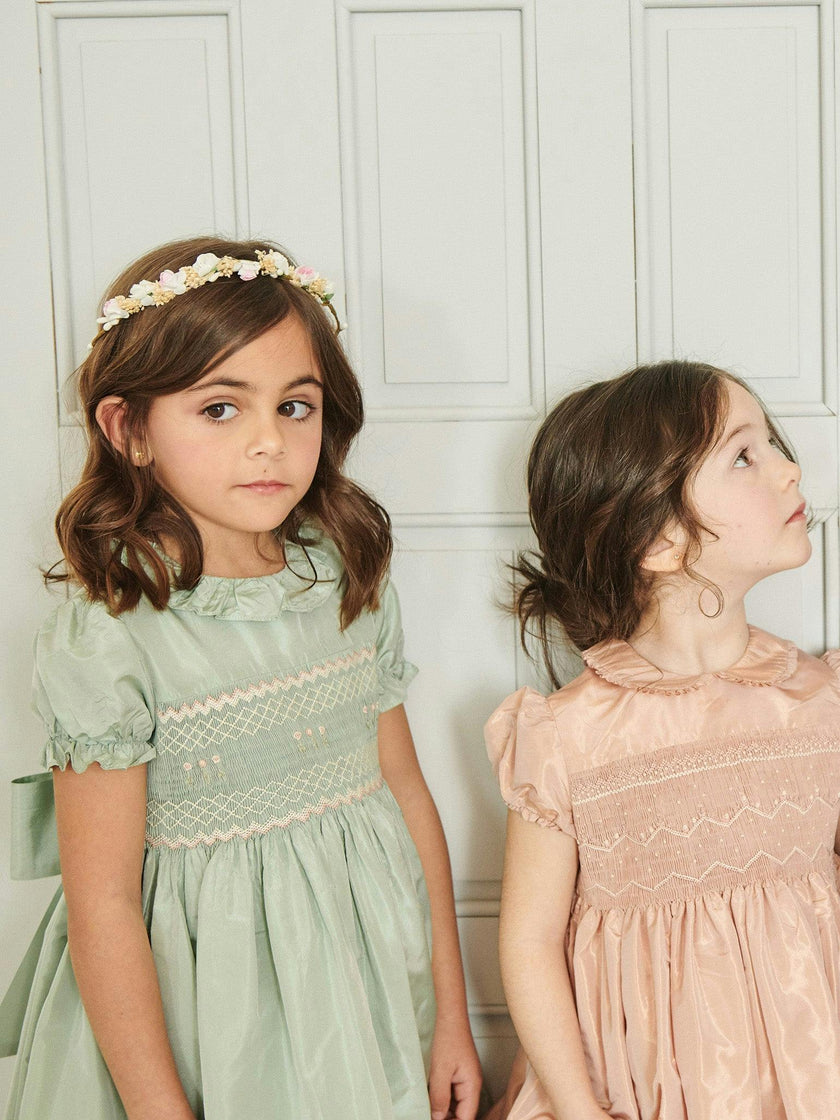 Sage Verity Silk Ceremony Girl Hand-Smocked Dress