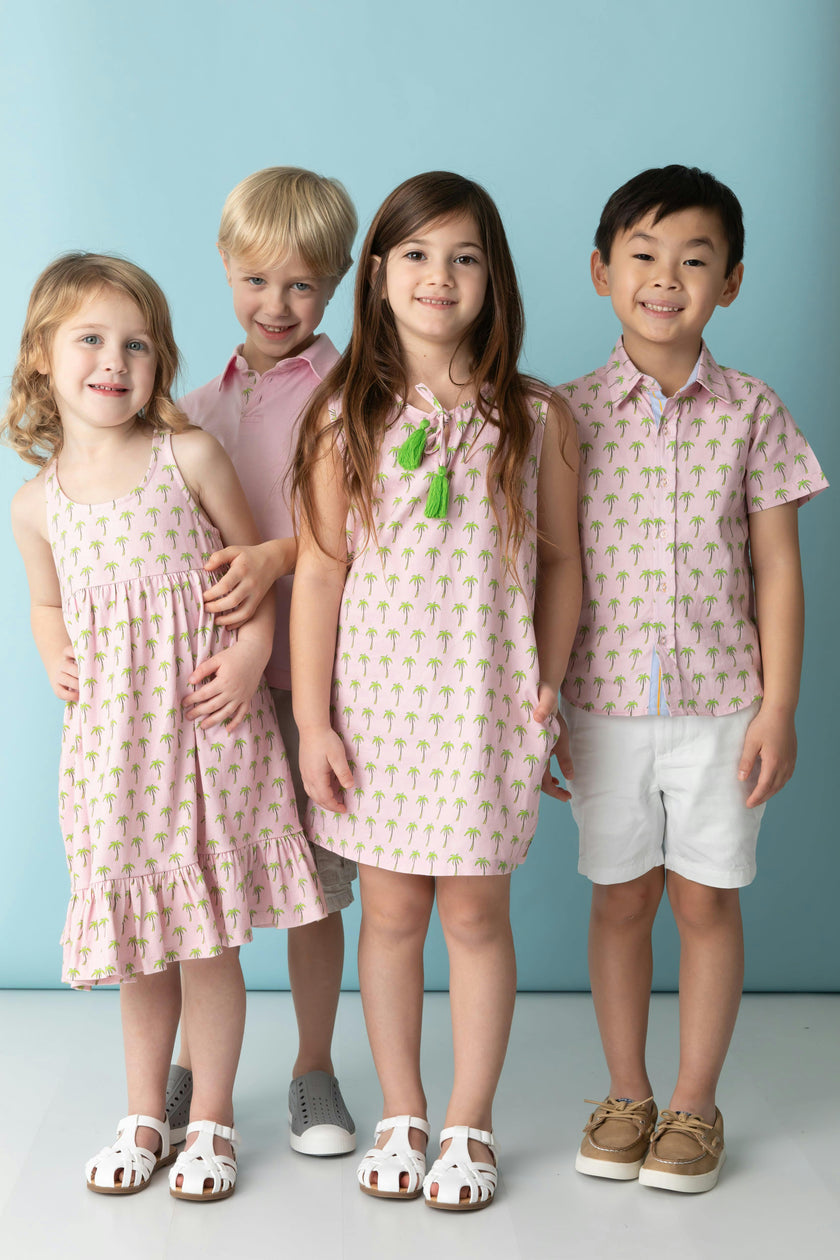 Pink with Palms Trim Polo