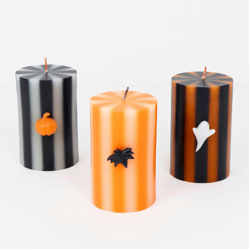 Halloween Striped Pillar Candles