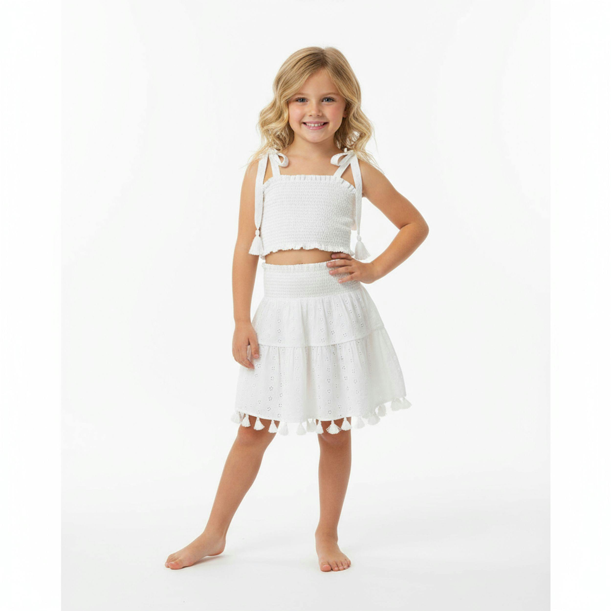 Noelle Girls Top and Skirt Set White Eyelet, white