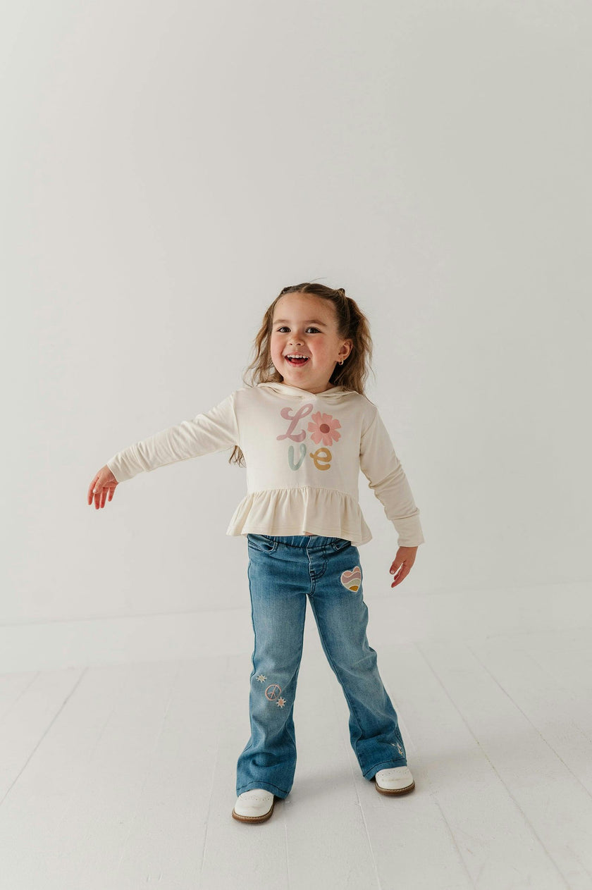 Girls Flare Denim Jeans in Mid Blue Wash