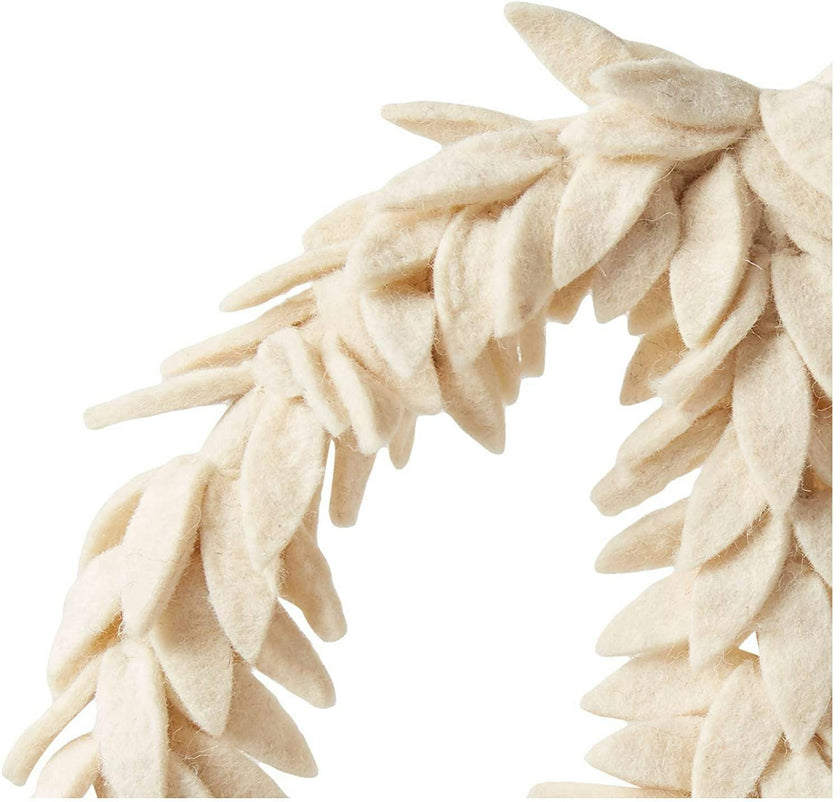 Handmade Hand Felted Wool Wreath - Peace Symbol Cream - 14"