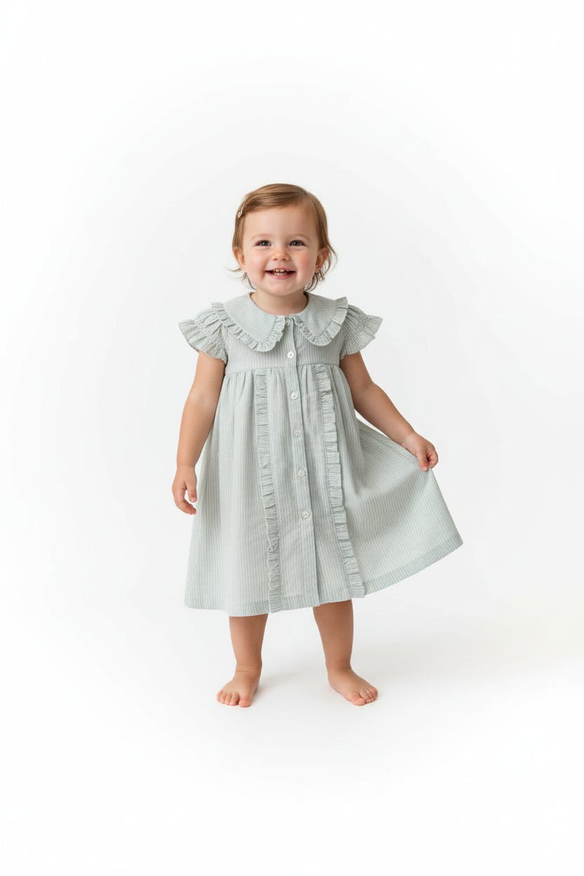 Striped Dress with Collar Soft Blue