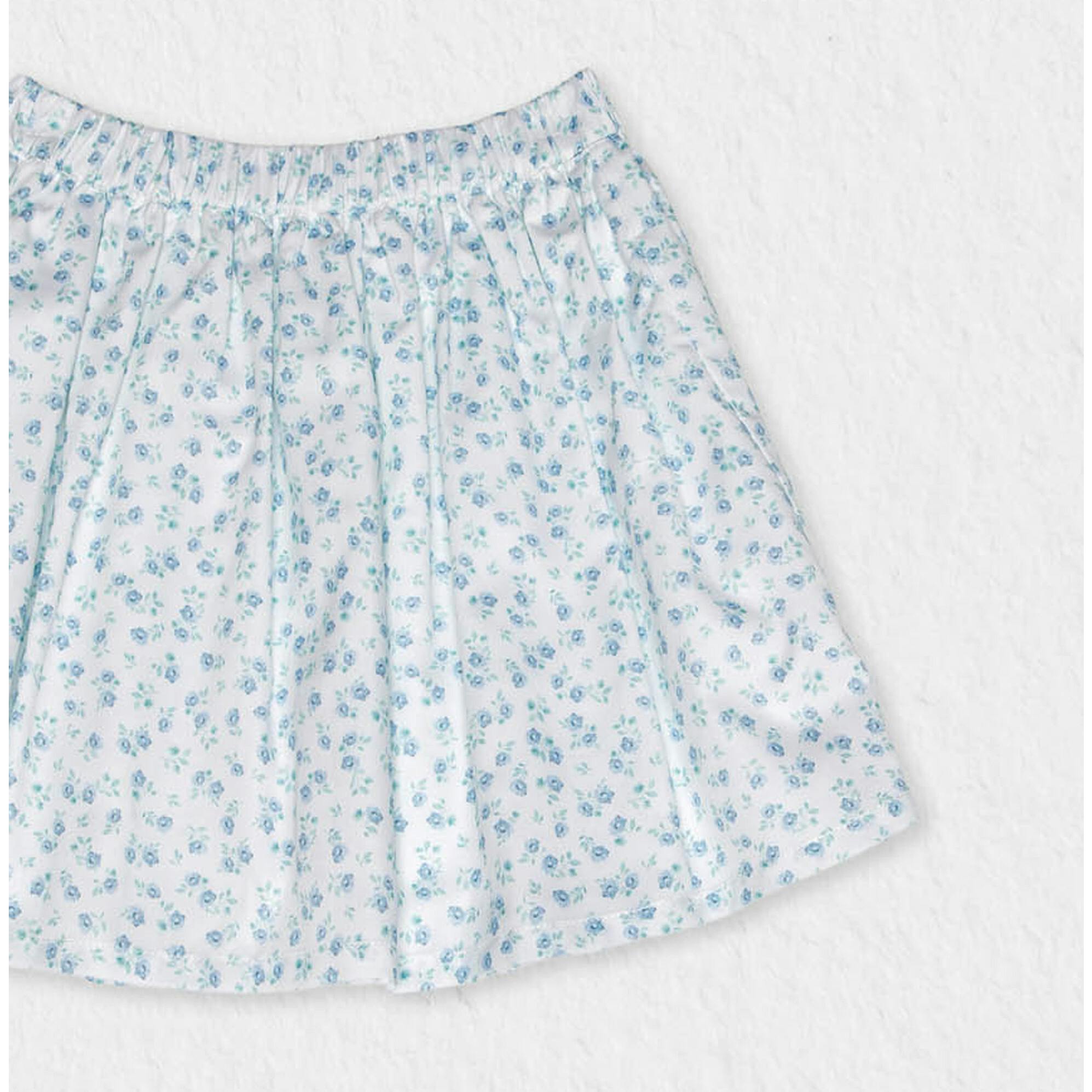 Philo Girl Skirt, Flowery Aqua Blue (Copy)