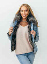 Women’s Ombre Fur Denim Jacket Grey