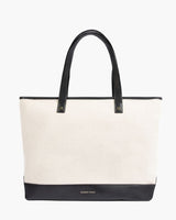 Vegan Leather Work Tote Bag with Removable Insulated Pouch, Black Canvas