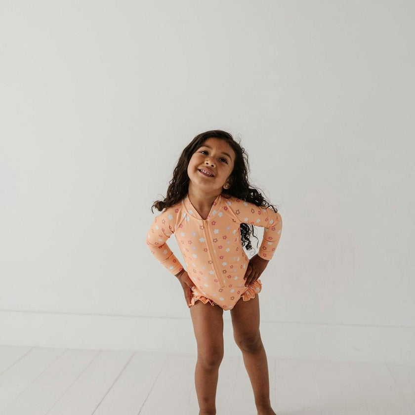 Girl's One-Piece Ruffle Rash Guard Swimsuit
