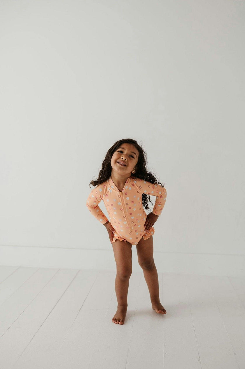 Girl's One-Piece Ruffle Rash Guard Swimsuit
