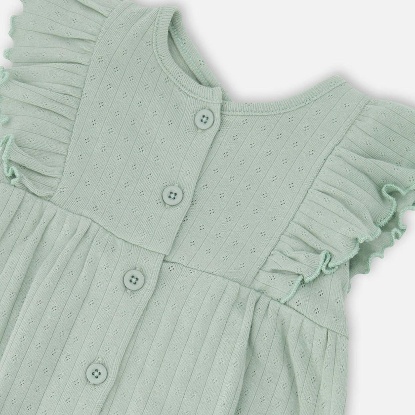 Cotton Pointelle Jersey Romper With Frills