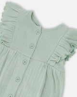 Cotton Pointelle Jersey Romper With Frills