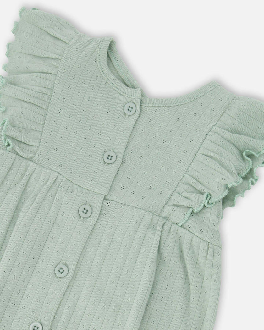 Cotton Pointelle Jersey Romper With Frills