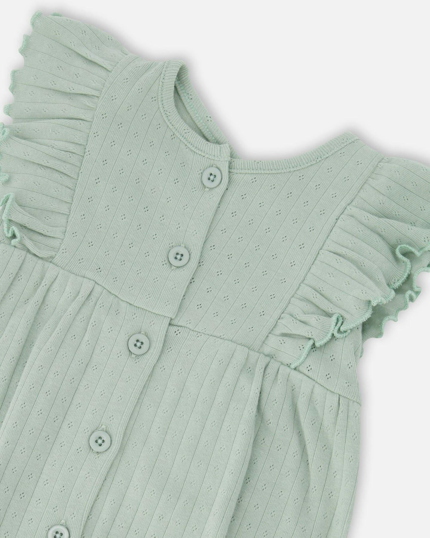 Cotton Pointelle Jersey Romper With Frills