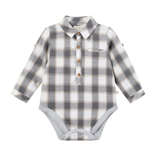 JASPER Grey/White/Beige Plaid Woven Onesie