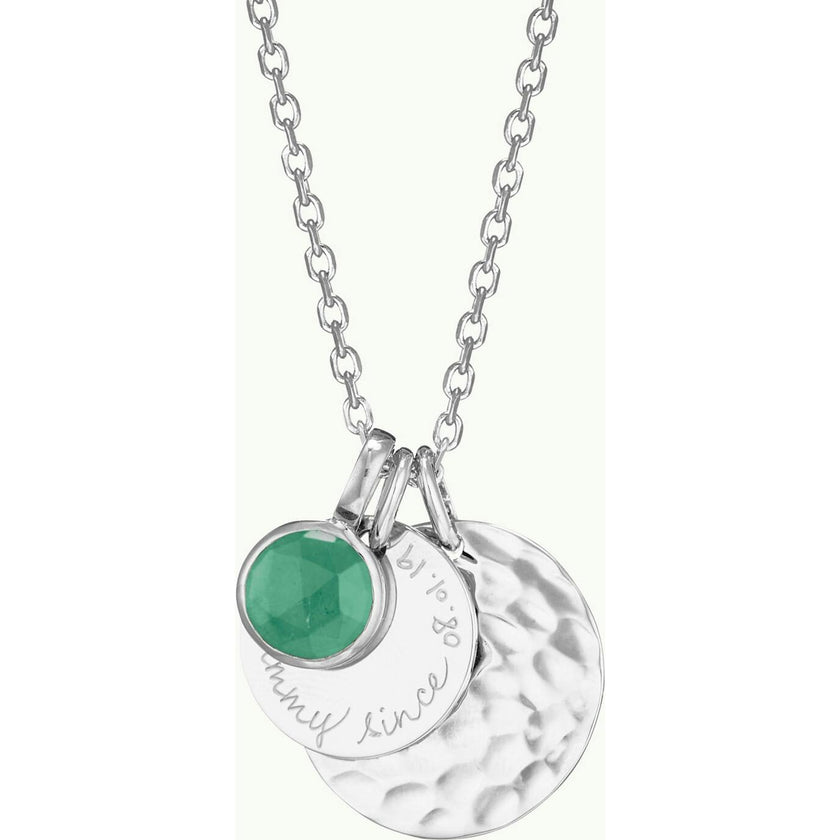 Personalized Hammered Double Disc & Birthstone Necklace