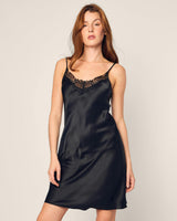 Women's Silk Lace Slip Dress in Black