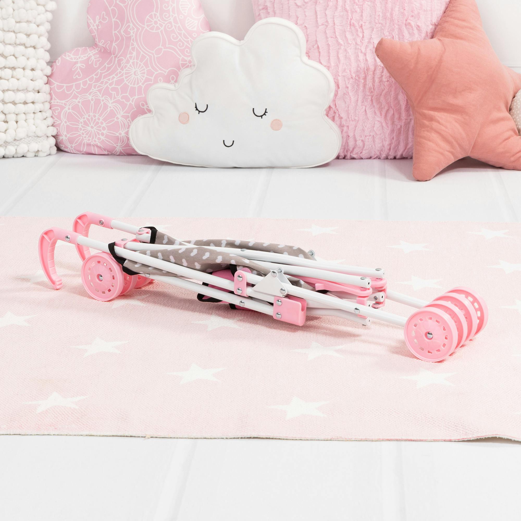 Bayer Design Dolls: Buggy Umbrella Stroller - Hearts Black & Pink